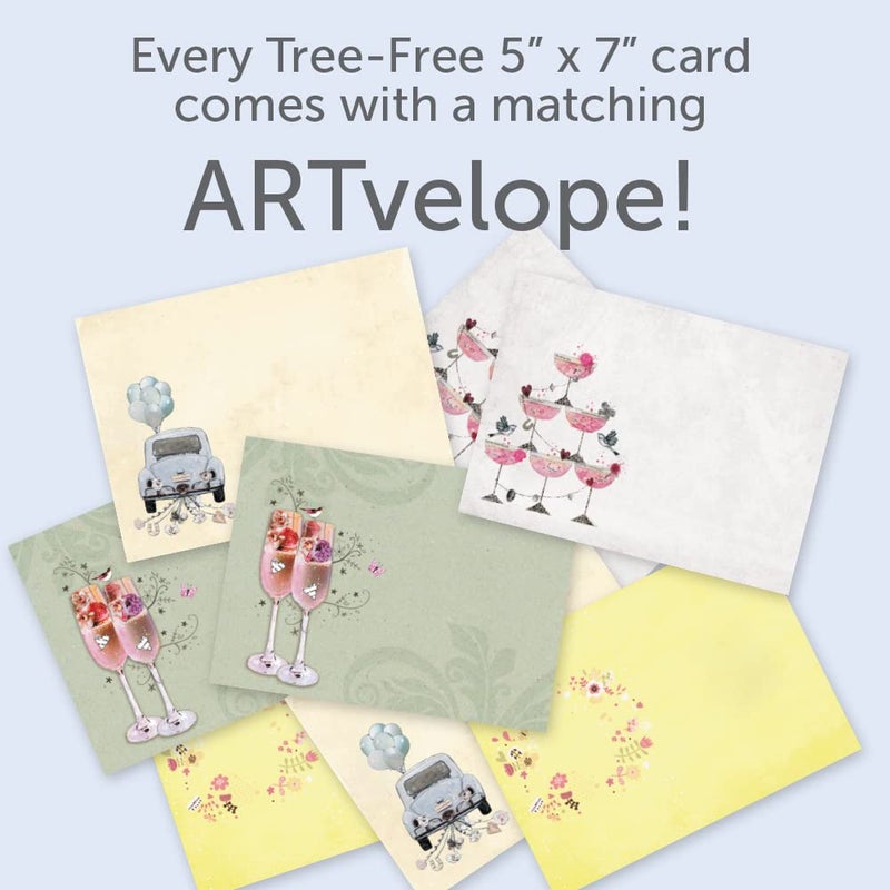 Tree-Free Greetings - Wedding Greeting Cards - Artful Designs - 8 Assorted Cards + Matching Envelopes - Made in USA - 100% Recycled Paper - 5"x7" - Perfect Wedding (GA31462) - Image 4